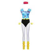 Retro 80s Hip Hop Disco 6Pcs/set Blue Colorful Printed Leotard Legging Tracksuit For Adult Women Cosplay Costume Outfits Halloween Carnival Suit